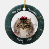 猫ペット初めてのクリスマス写真妖精の木 セラミックオーナメント (正面)