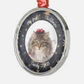 猫ペット初めてのクリスマス素朴の写真スターズ メタルオーナメント (左)