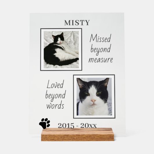猫ペット記念写真と引用文 アクリルサイン (正面)