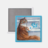 猫ホボの看板やさしい女性がここに磁石を住んでいる マグネット (正面/裏面)