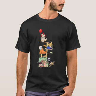 猫ホラー映画のキャットタワー 猫飼い ホラー Tシャツ