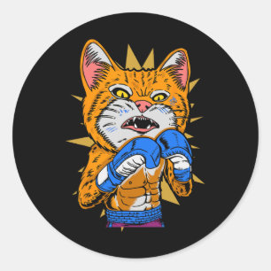 猫ボクシングキットンボクシンググローブボクサーおもしろいキャットミー ラウンドシール