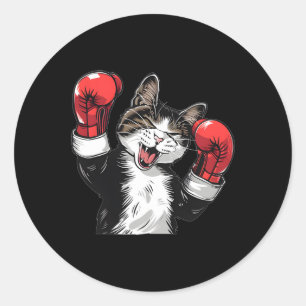 猫ボクシングチャンピオンおもしろいかわいい子猫ファイター ラウンドシール