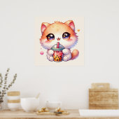 猫ボバかわいいバブルティー ポスター (キッチン)
