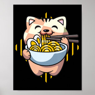 猫ボバ食べーラーメンかわいい猫ねこ飲み ポスター