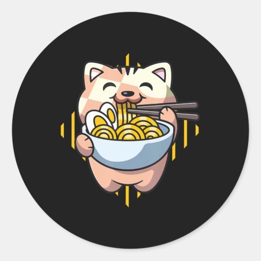猫ボバ食べーラーメンかわいい猫ねこ飲み ラウンドシール (正面)