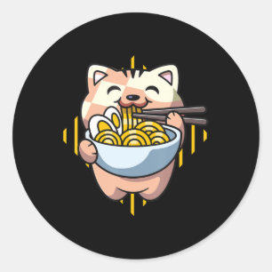 猫ボバ食べーラーメンかわいい猫ねこ飲み ラウンドシール