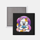 猫ボバ食べーラーメンアニメかわいい猫ネコ食べーら マグネット (正面/裏面)