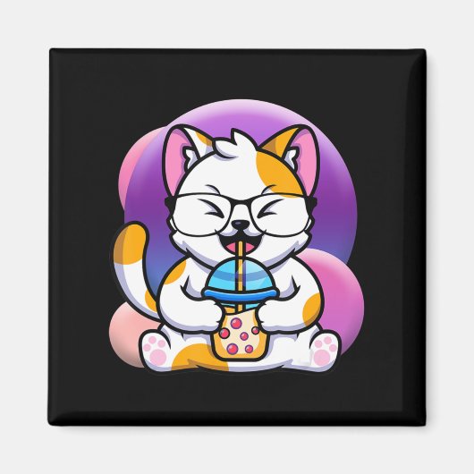 猫ボバ食べーラーメンアニメかわいい猫ネコ食べーら マグネット (正面)