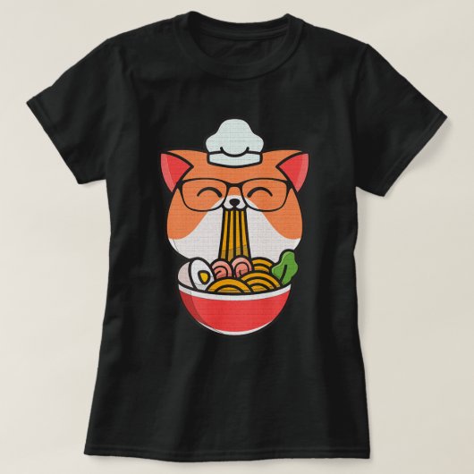 猫ボバ食べーラーメンアニメかわいい猫ネコ食べーら Tシャツ (デザイン正面)