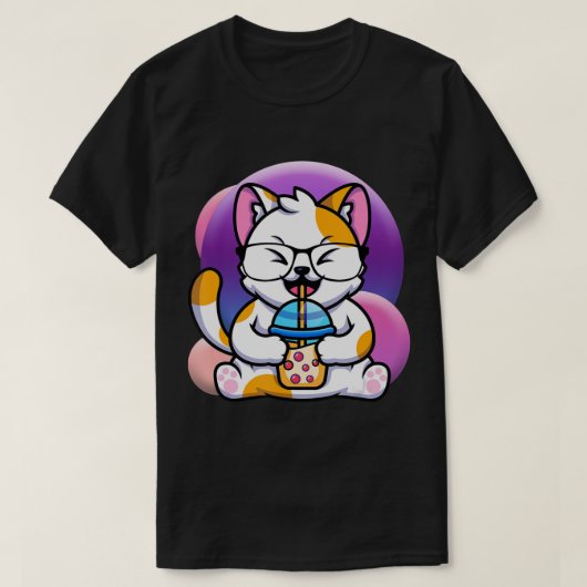 猫ボバ食べーラーメンアニメかわいい猫ネコ食べーら Tシャツ (デザイン正面)
