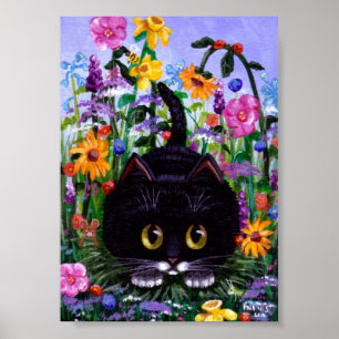 猫ポスタおもしろいーフローラ花創作芸術 ポスター