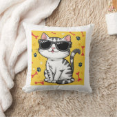 猫ポスタおもしろいー、サングラスをかけているマンガ猫 クッション (ブランケット)