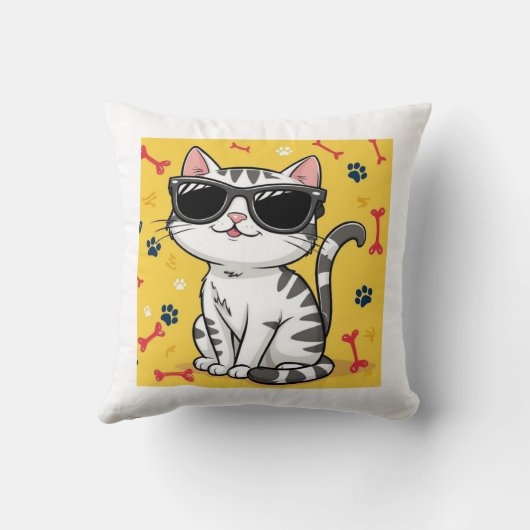 猫ポスタおもしろいー、サングラスをかけているマンガ猫 クッション (裏面)
