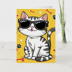 猫ポスタおもしろいー、サングラスをかけているマンガ猫 箔グリーティングカード
