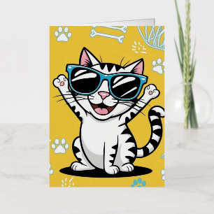 猫ポスタおもしろいー、サングラスをかけているマンガ猫 箔グリーティングカード
