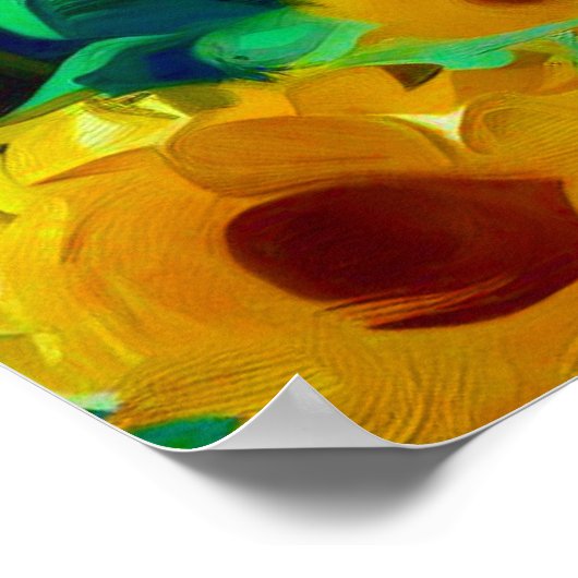 猫ポスター、ひまわり畑、印象派アート ポスター (角)