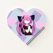 猫ポップ・アートの耳の入った紫と青のアニメ女性 ノートブック (裏面)