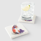 猫ポートレートはっきりした- Graphic Art Orange and Violet ストーンコースター (横)