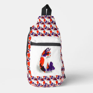 猫ポートレートはっきりした- Graphic Art Orange and Violet スリングバッグ