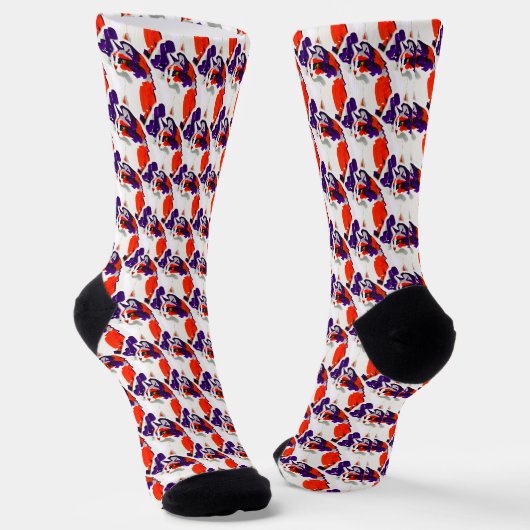 猫ポートレートはっきりした- Graphic Art Orange and Violet ソックス (傾斜あり)