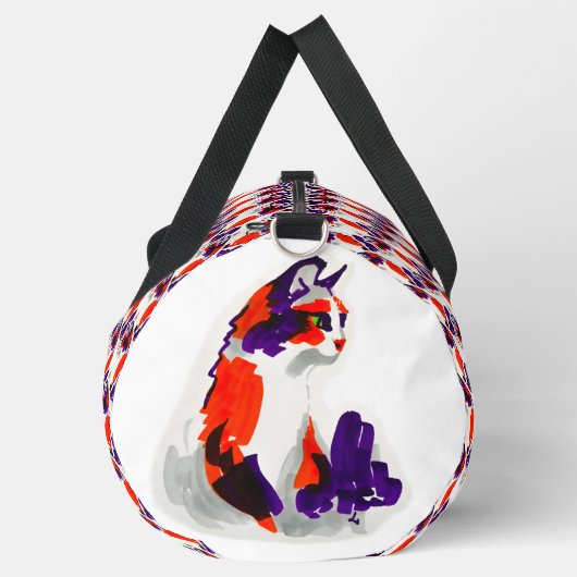猫ポートレートはっきりした- Graphic Art Orange and Violet ダッフルバッグ (左)