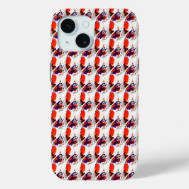 猫ポートレートはっきりした- Graphic Art Orange and Violet iPhone 15ケース