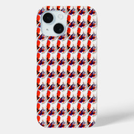 猫ポートレートはっきりした- Graphic Art Orange and Violet iPhone 15ケース