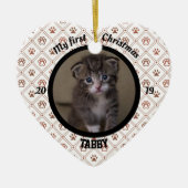 猫マイ初めてのクリスマス子猫の写真名ハート セラミックオーナメント (正面)