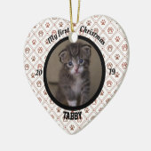 猫マイ初めてのクリスマス子猫の写真名ハート セラミックオーナメント (左)