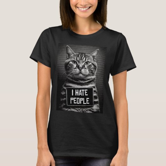 猫マグショット私は人が嫌い猫パパや猫ママ Tシャツ (正面)