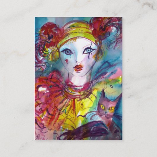 猫マスカレードマスクピンク明るい赤紫色付きピエロ 名刺 (裏面)