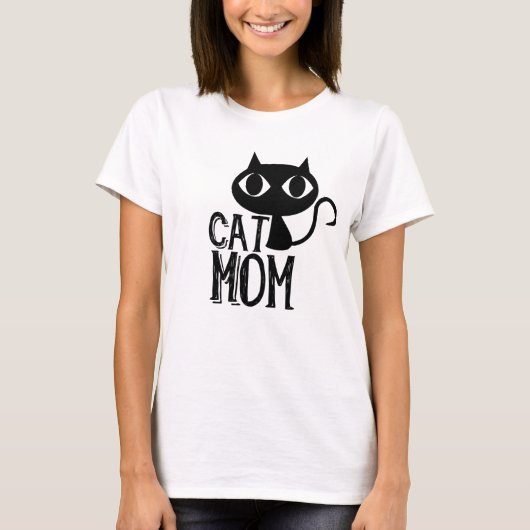 猫ママおもしろい猫シルエット可愛い Tシャツ (正面)
