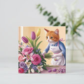 猫ママが花を飾る母の日 シーズンカード (スタンド正面)