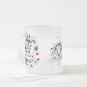 猫ママすりガラスのマグカップ – Paws, Purrs & Love フロストグラスマグカップ (正面左)