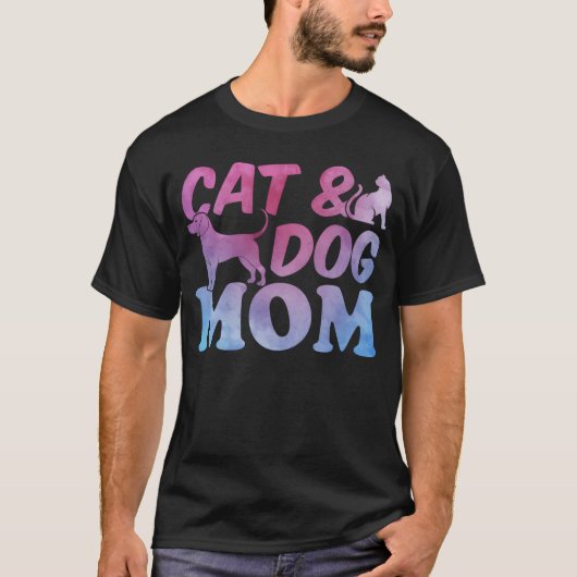 猫ママと犬ママかわいい猫好き猫犬ママfa tシャツ (正面)