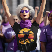 猫ママのサンセットシルエットと黒猫 Tシャツ