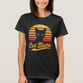 猫ママのサンセットシルエットと黒猫 Tシャツ (正面)