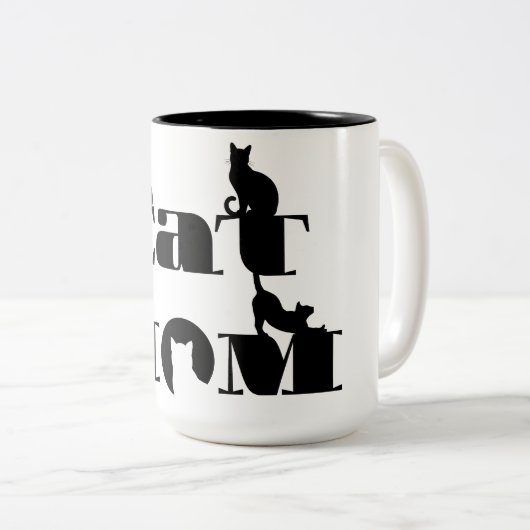 猫ママのシルエット タイポグラフィ ツートーンマグカップ (正面右)