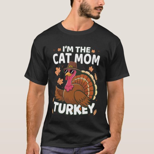 猫ママのターキー家族感謝祭 Tシャツ (正面)