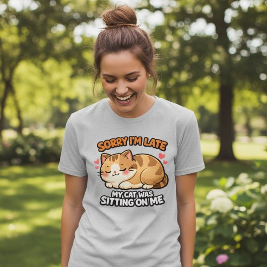 猫ママの面白Tシャツ「遅れてすみません」 レディース Tシャツ