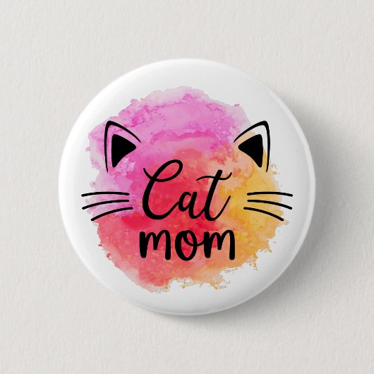 猫ママカラフルかわいい猫顔 缶バッジ (正面)