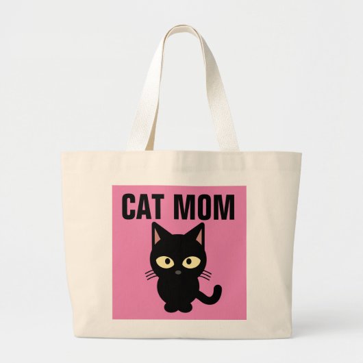 猫ママトートかわいい黒猫 ラージトートバッグ (正面)