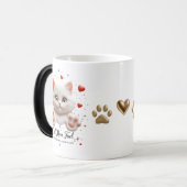 猫ママモーフィングマグカップ – かわいい白い子猫とハート モーフィングマグカップ (正面左)