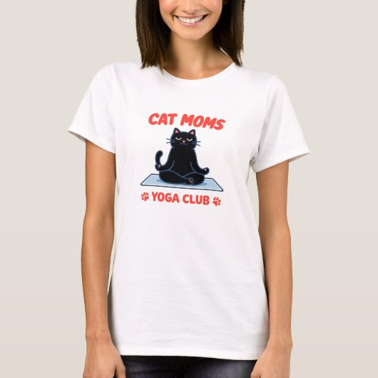 猫ママヨガクラブTシャツ 楽しいヨガ猫好きギフト Tシャツ (正面)