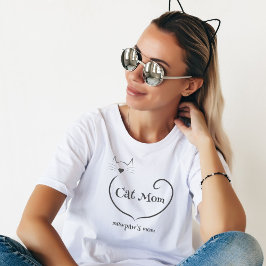 猫ママ愛の形とグレーのシンプルなスクリプト Tシャツ