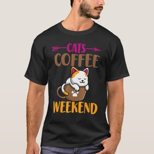 猫ママ猫カフェイン週末コーヒー Tシャツ (正面)