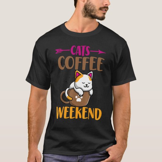 猫ママ猫カフェイン週末コーヒー Tシャツ (正面)