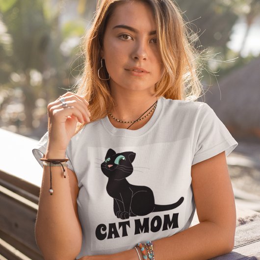 猫ママ笑顔の黒猫Tシャツティー Tシャツ