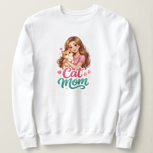 猫ママ長袖Tシャツ - かわいい猫好きのための服 スウェットシャツ (デザイン正面)